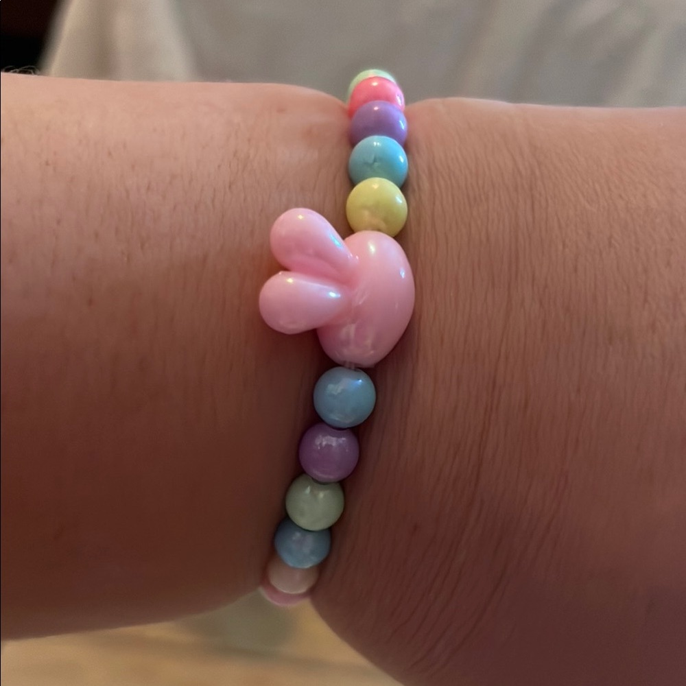 Pink and Blue Beaded Jewelry Bracelet with Charm